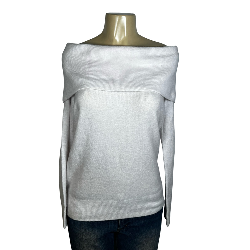 Banana Republic Sweater Womens Large White Off Shoulder Foldover Aire Yarn - Picture 2 of 9